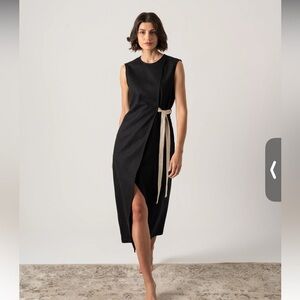 Luxmii Aurore linen Midi Dress Black high neck slit classy sustainable large new